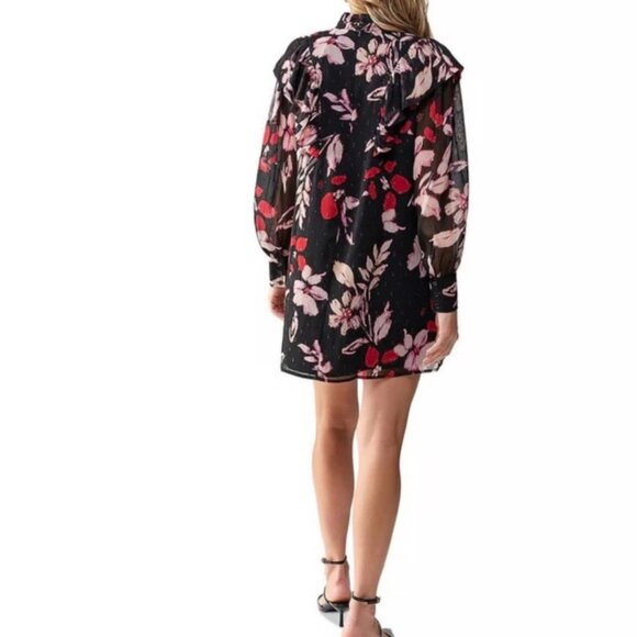 NWT Sanctuary Women’s Black Floral Babydoll Mini Dress Mock Neck Size Small - Picture 2 of 7
